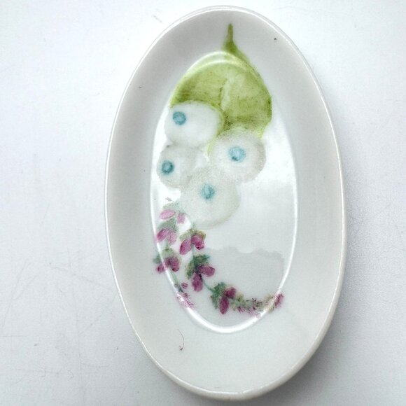 Hand Painted Porcelain Salt Cellar Butter Pats Vintage Set Of 6 Floral Design - Picture 6 of 9